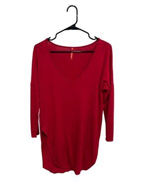 PaoLino Large Red Long Sleeve V-Neck Tunic Top Romanticcore Minimalist
